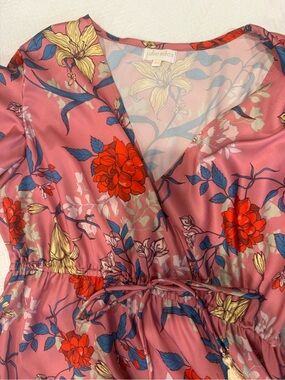 Julie Miles Pink Floral Wrap Women Dress M/L Silk